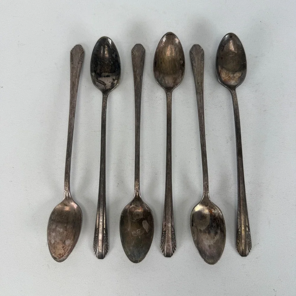 6 International Silverplate LONG Teaspoons Mary Lou Devonshire Wm Rogers 7 3/4